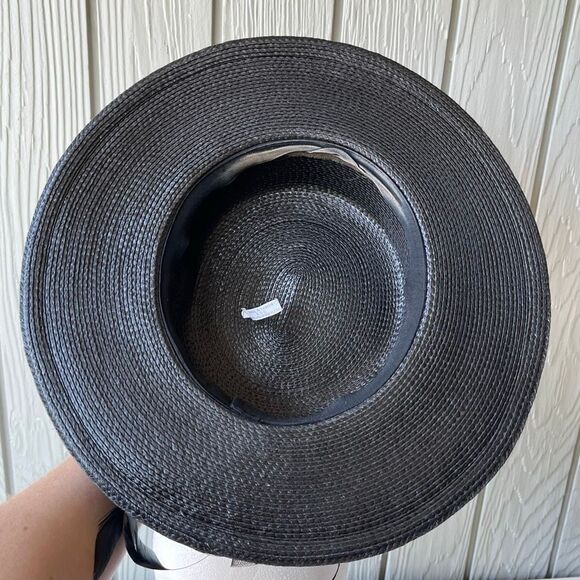 VTG Black Wide Brim Hat Mesh & Feather Trim Formal Church Derby Tea - Picture 9 of 12